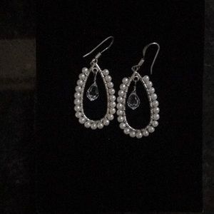 Faux Pearl and Crystal Tear Drop Earrings